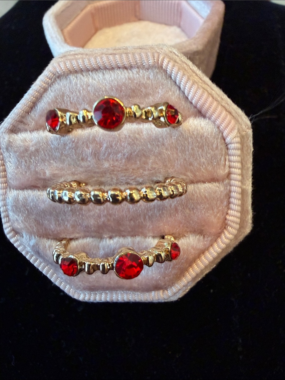 Gold-Plated Red Crystal Stackable Rings - Women Jewelry size 8